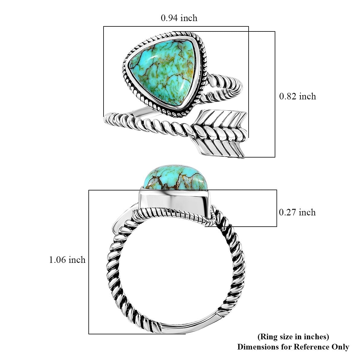 Artisan Crafted Blue Moon Turquoise Arrow Ring in Sterling Silver (Size 7.0) 3.30 ctw image number 5