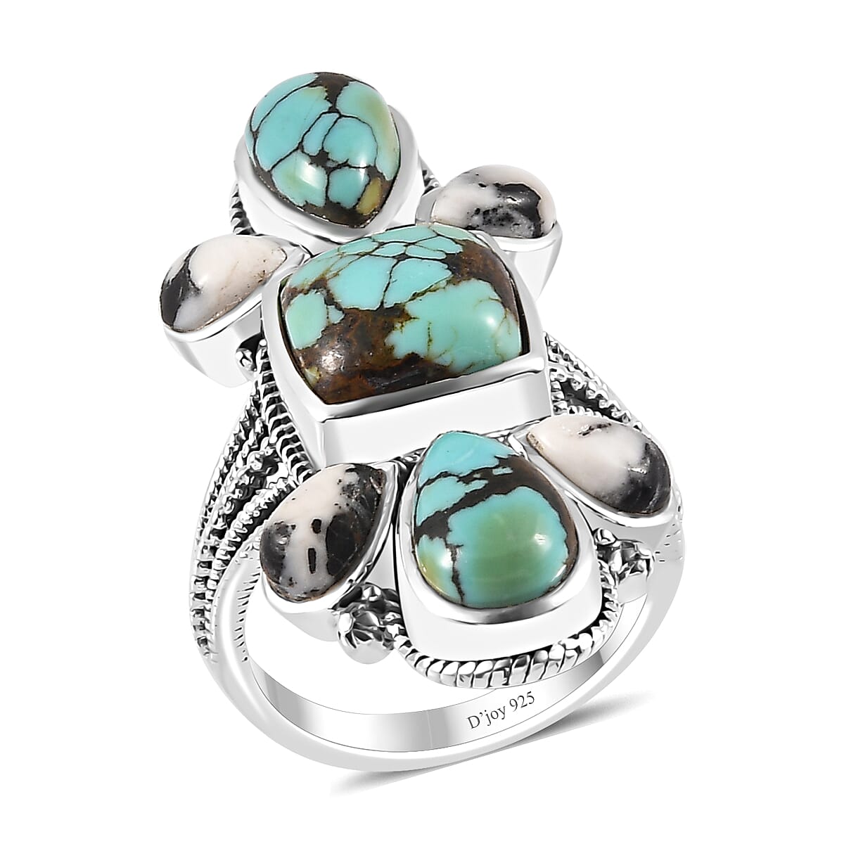 Artisan Crafted Blue Moon Turquoise and White Buffalo Ring in Sterling Silver (Size 10.0) 7.90 ctw