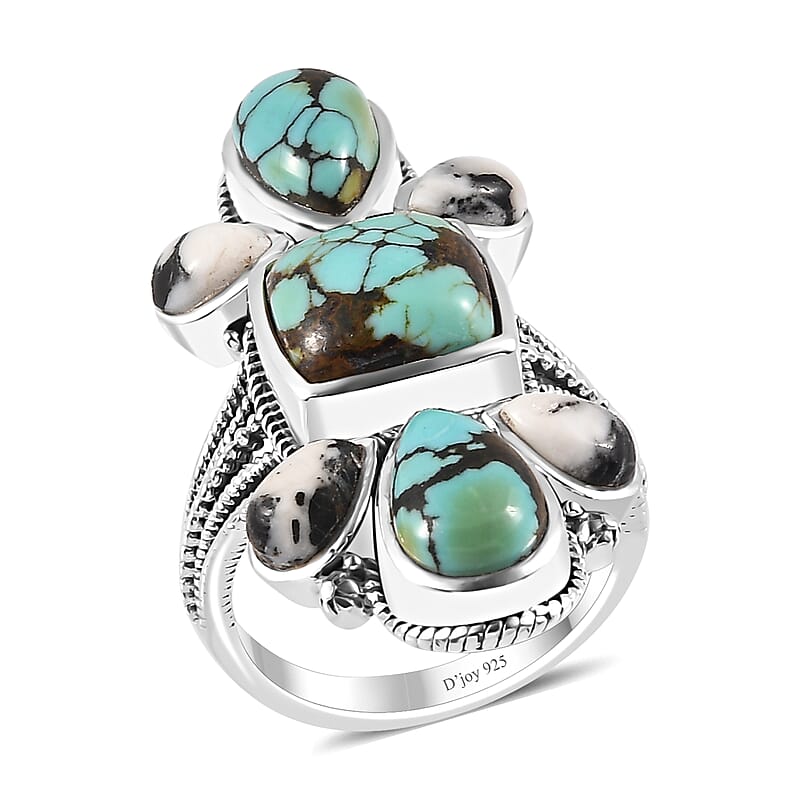 Artisan Crafted Blue Moon Turquoise and White Buffalo Ring in Sterling Silver (Size 10.0) 7.90 ctw