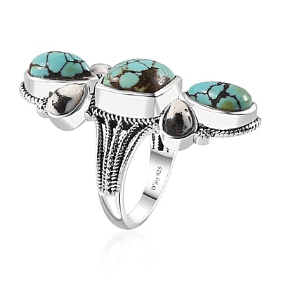 Artisan Crafted Blue Moon Turquoise and White Buffalo Ring in Sterling Silver (Size 10.0) 7.90 ctw
