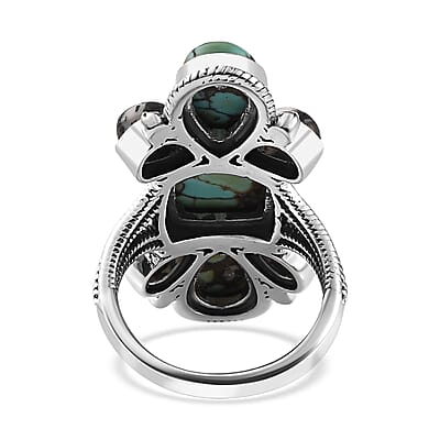 Artisan Crafted Blue Moon Turquoise and White Buffalo Ring in Sterling Silver (Size 10.0) 7.90 ctw