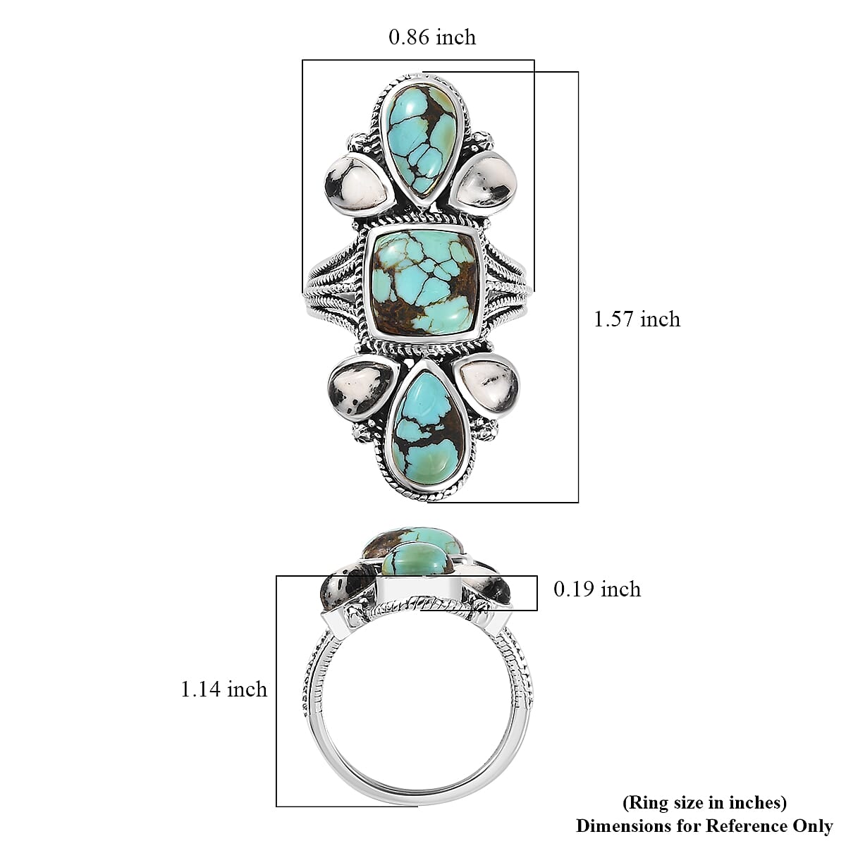 Artisan Crafted Blue Moon Turquoise and White Buffalo Ring in Sterling Silver (Size 10.0) 7.90 ctw