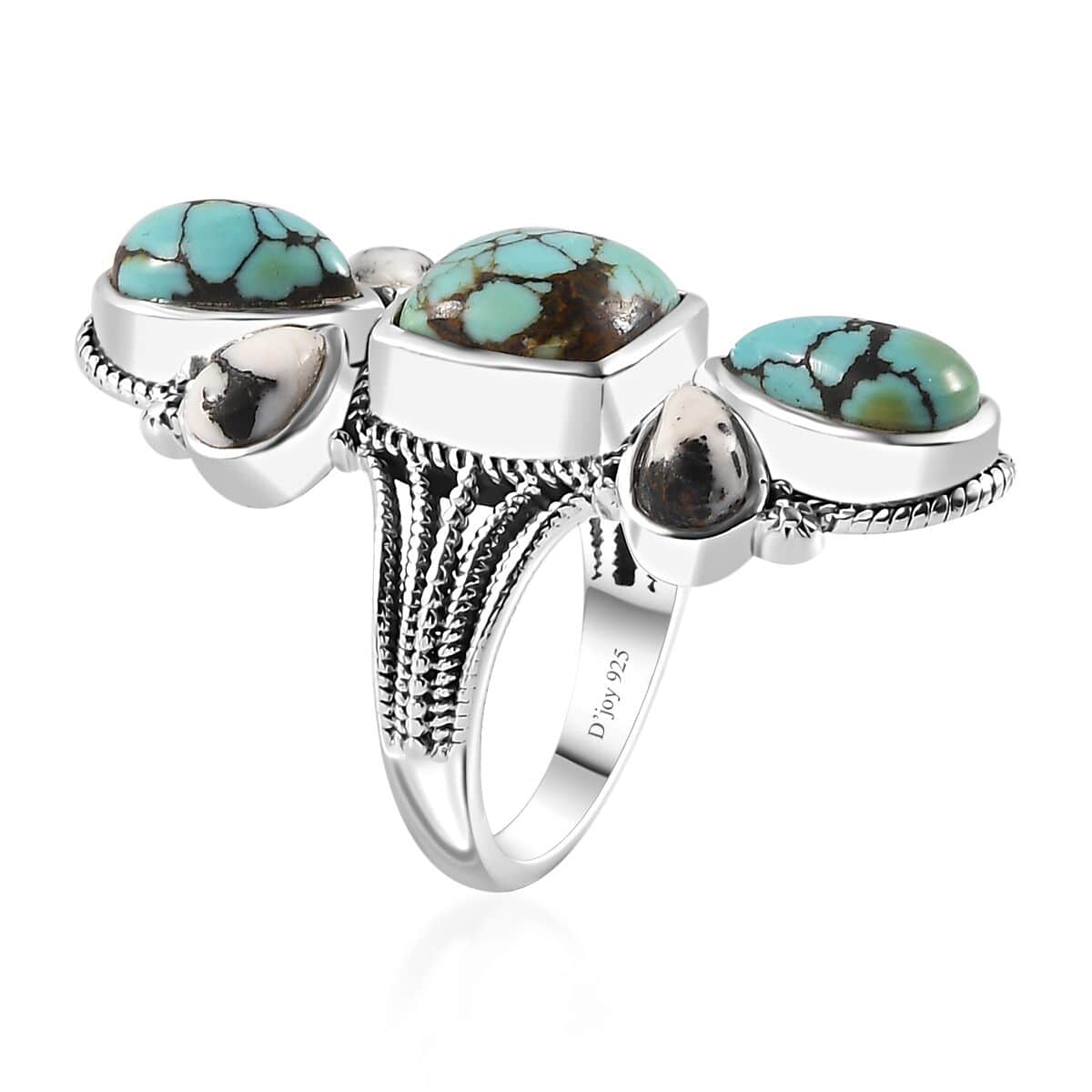 Artisan Crafted Blue Moon Turquoise and White Buffalo Ring in Sterling Silver (Size 7.0) 7.90 ctw image number 3