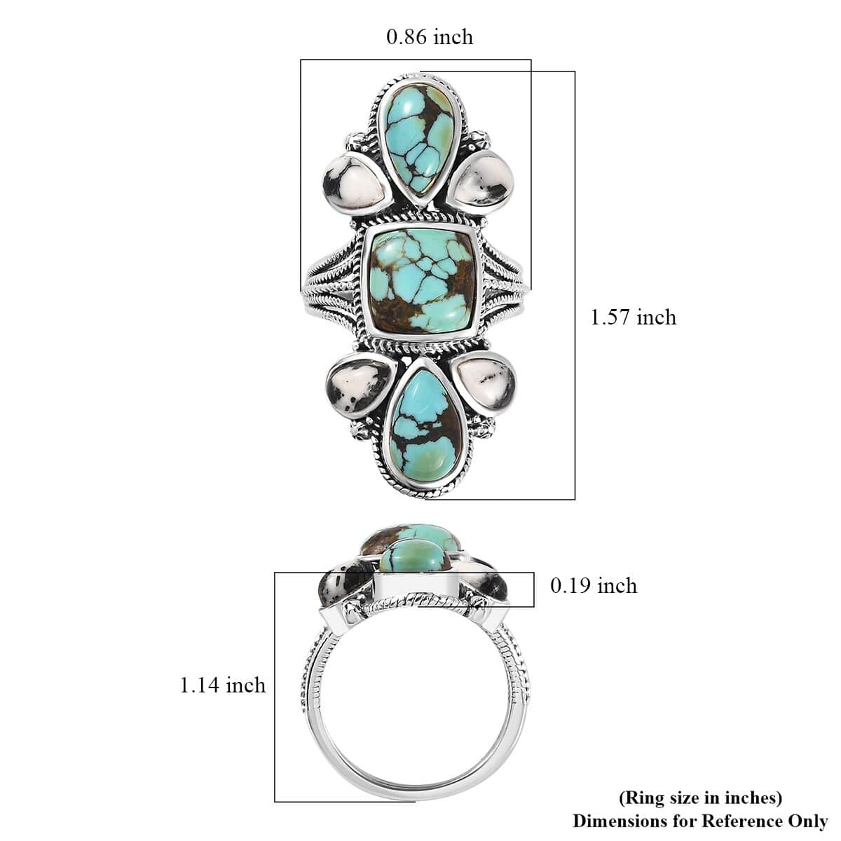 Artisan Crafted Blue Moon Turquoise and White Buffalo Ring in Sterling Silver (Size 7.0) 7.90 ctw image number 5