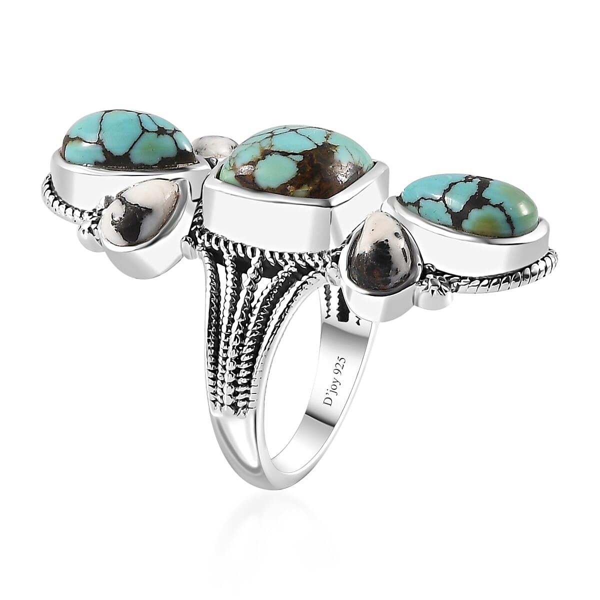 Artisan Crafted Blue Moon Turquoise and White Buffalo Ring in Sterling Silver (Size 8.0) 7.90 ctw image number 3