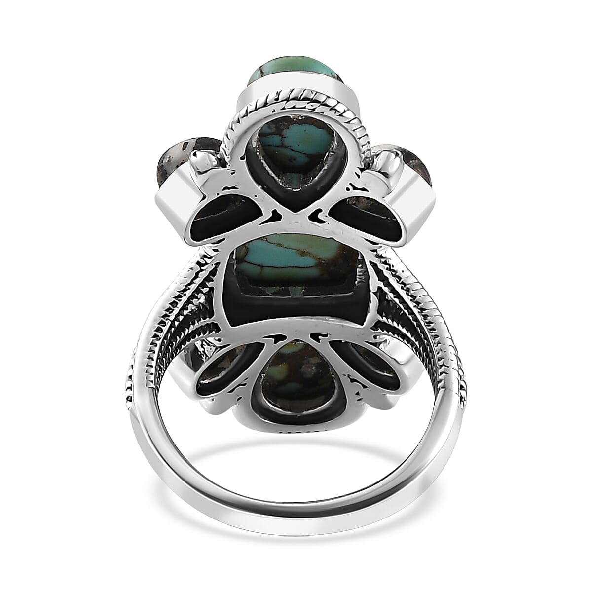 Artisan Crafted Blue Moon Turquoise and White Buffalo Ring in Sterling Silver (Size 8.0) 7.90 ctw image number 4