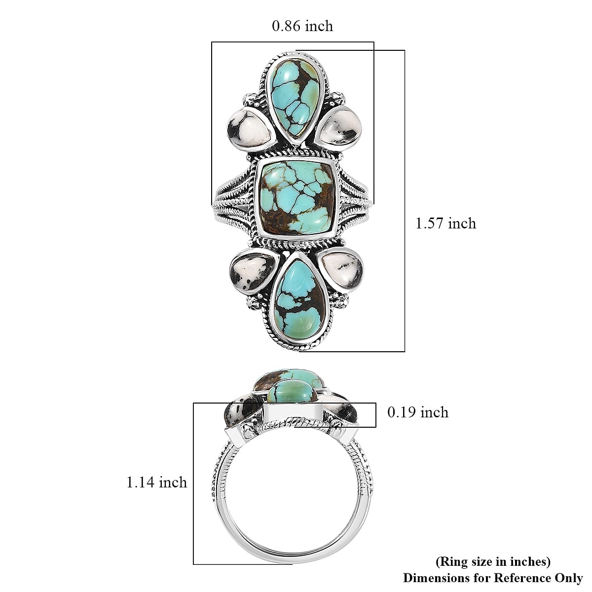 Artisan Crafted Blue Moon Turquoise and White Buffalo Ring in Sterling Silver (Size 8.0) 7.90 ctw image number 5