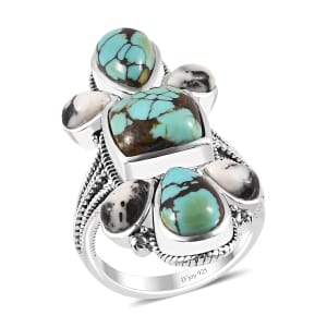 Artisan Crafted Blue Moon Turquoise and White Buffalo Ring in Sterling Silver (Size 9.0) 7.90 ctw