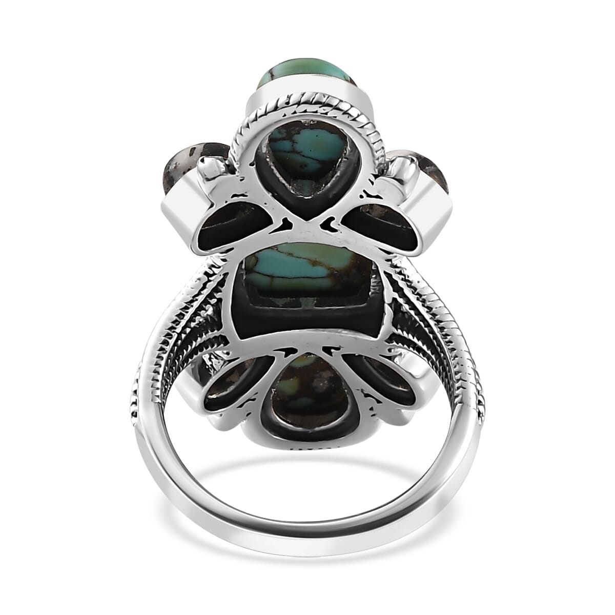 Artisan Crafted Blue Moon Turquoise and White Buffalo Ring in Sterling Silver (Size 9.0) 7.90 ctw image number 4