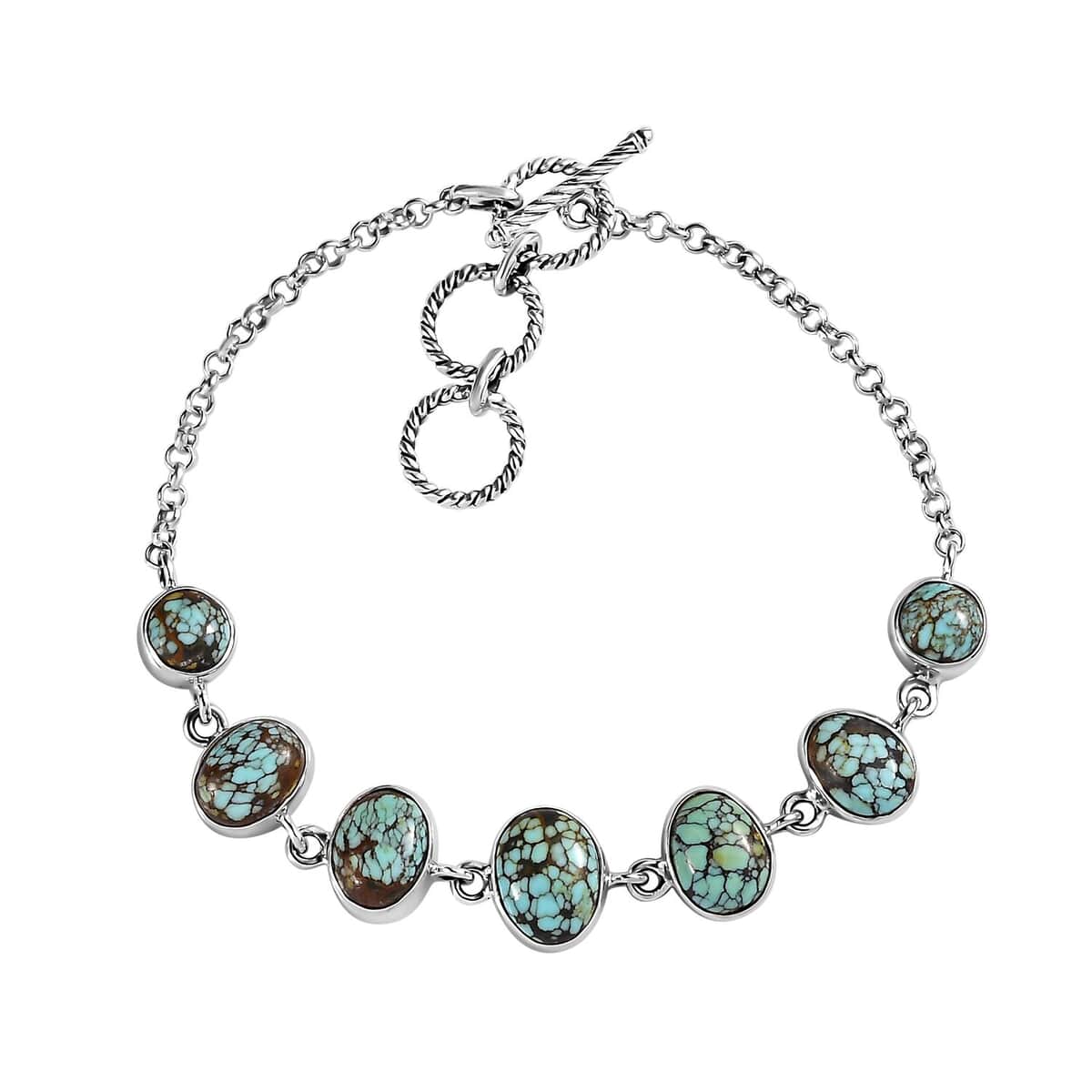 Artisan Crafted Blue Moon Turquoise Bracelet in Sterling Silver (6.50-8.0In) 10.65 ctw image number 0