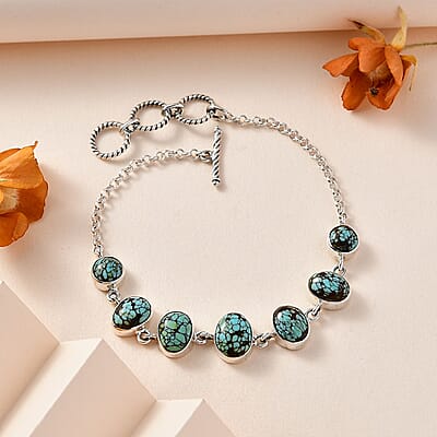 Artisan Crafted Blue Moon Turquoise Bracelet in Sterling Silver (6.50-8.0In) 10.65 ctw