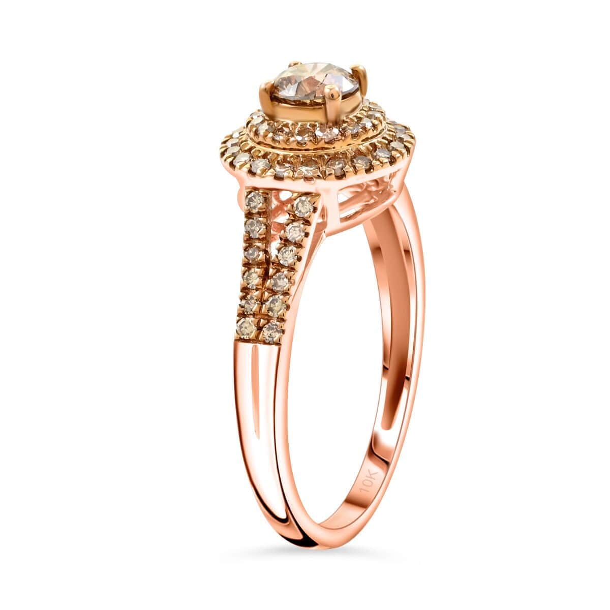 Bargain Deal Luxoro 10K Rose Gold Natural Champagne Diamond Double Halo Ring (Size 10.0) 1.00 ctw image number 3