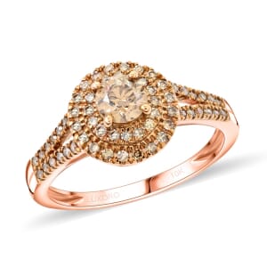 Luxoro 10K Rose Gold Natural Champagne Diamond Double Halo Ring (Size 8.0) 1.00 ctw