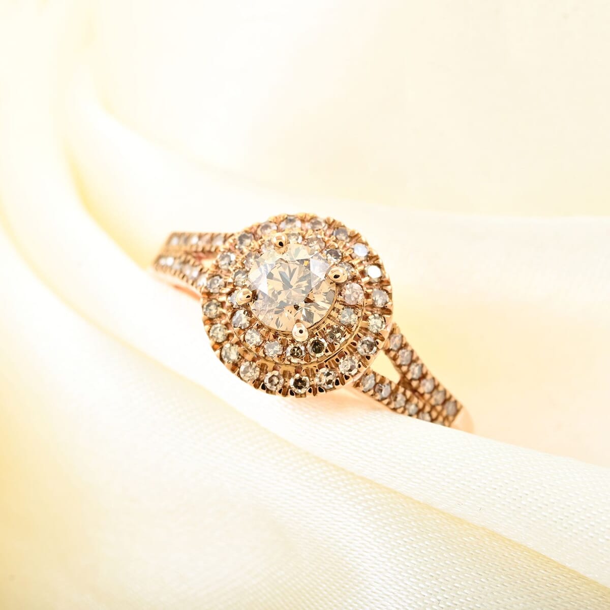 Luxoro 10K Rose Gold Natural Champagne Diamond Double Halo Ring (Size 8.0) 1.00 ctw image number 1