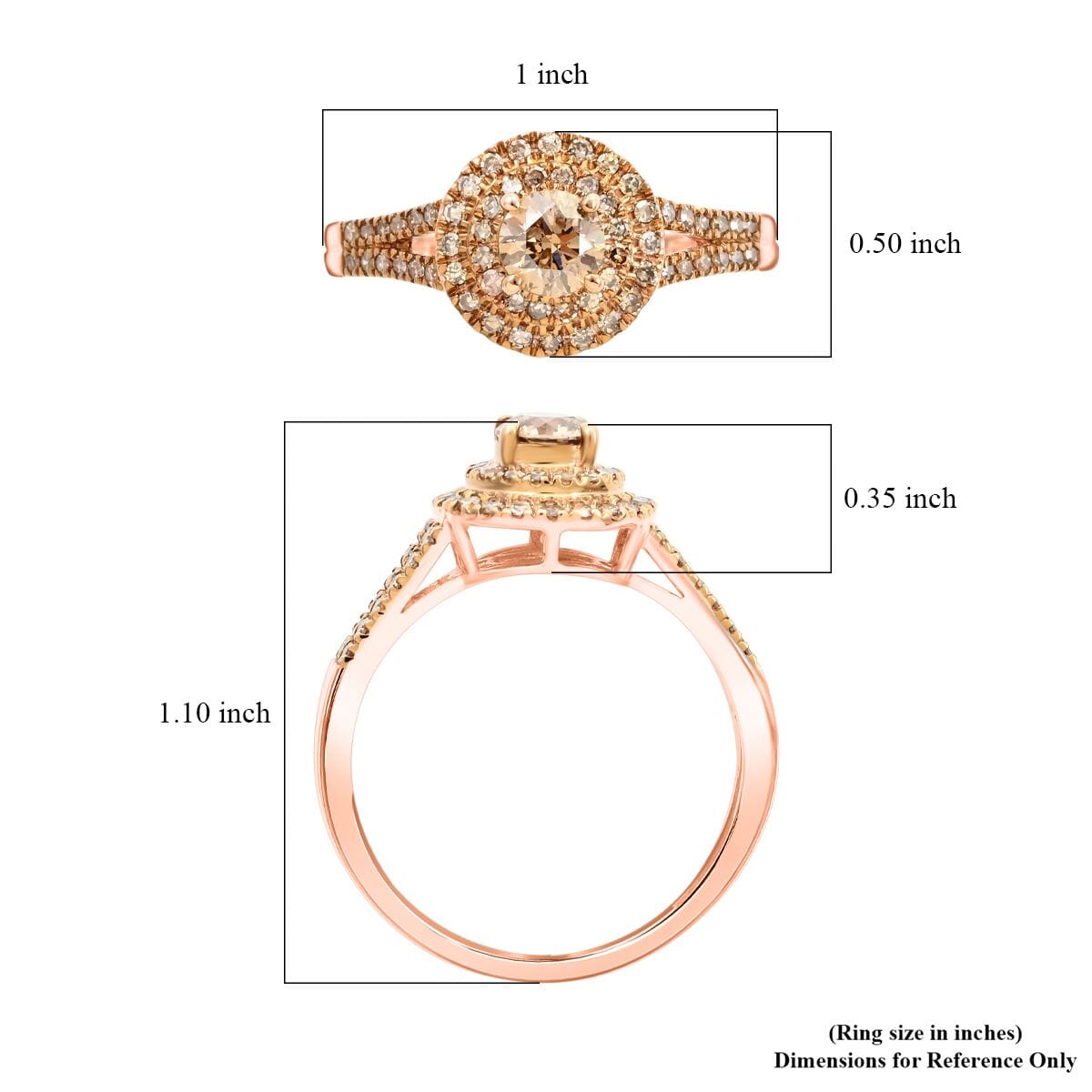 Luxoro 10K Rose Gold Natural Champagne Diamond Double Halo Ring (Size 8.0) 1.00 ctw image number 5