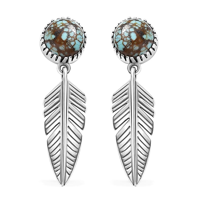 D'Joy Artisan Crafted Blue Moon Turquoise Feather Earrings in Sterling Silver 4.00 ctw