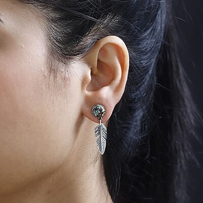 D'Joy Artisan Crafted Blue Moon Turquoise Feather Earrings in Sterling Silver 4.00 ctw
