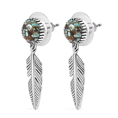 D'Joy Artisan Crafted Blue Moon Turquoise Feather Earrings in Sterling Silver 4.00 ctw
