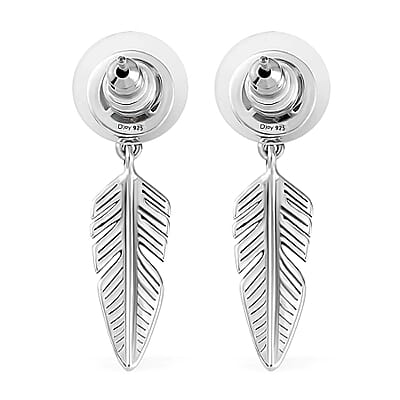 D'Joy Artisan Crafted Blue Moon Turquoise Feather Earrings in Sterling Silver 4.00 ctw