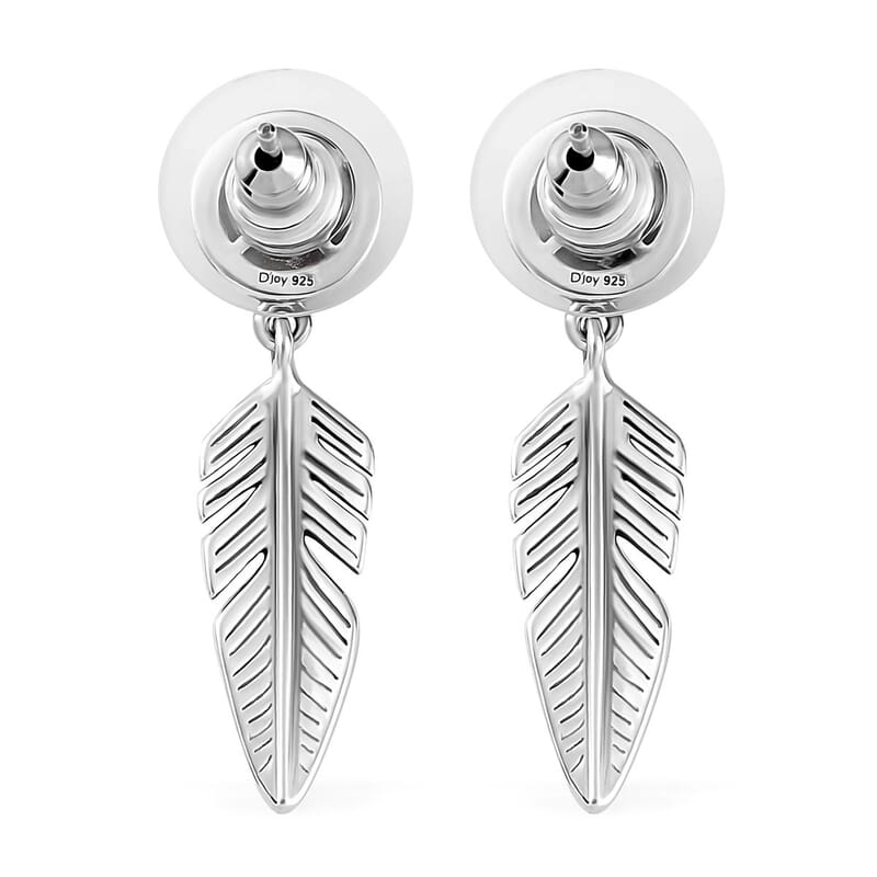 D'Joy Artisan Crafted Blue Moon Turquoise Feather Earrings in Sterling Silver 4.00 ctw
