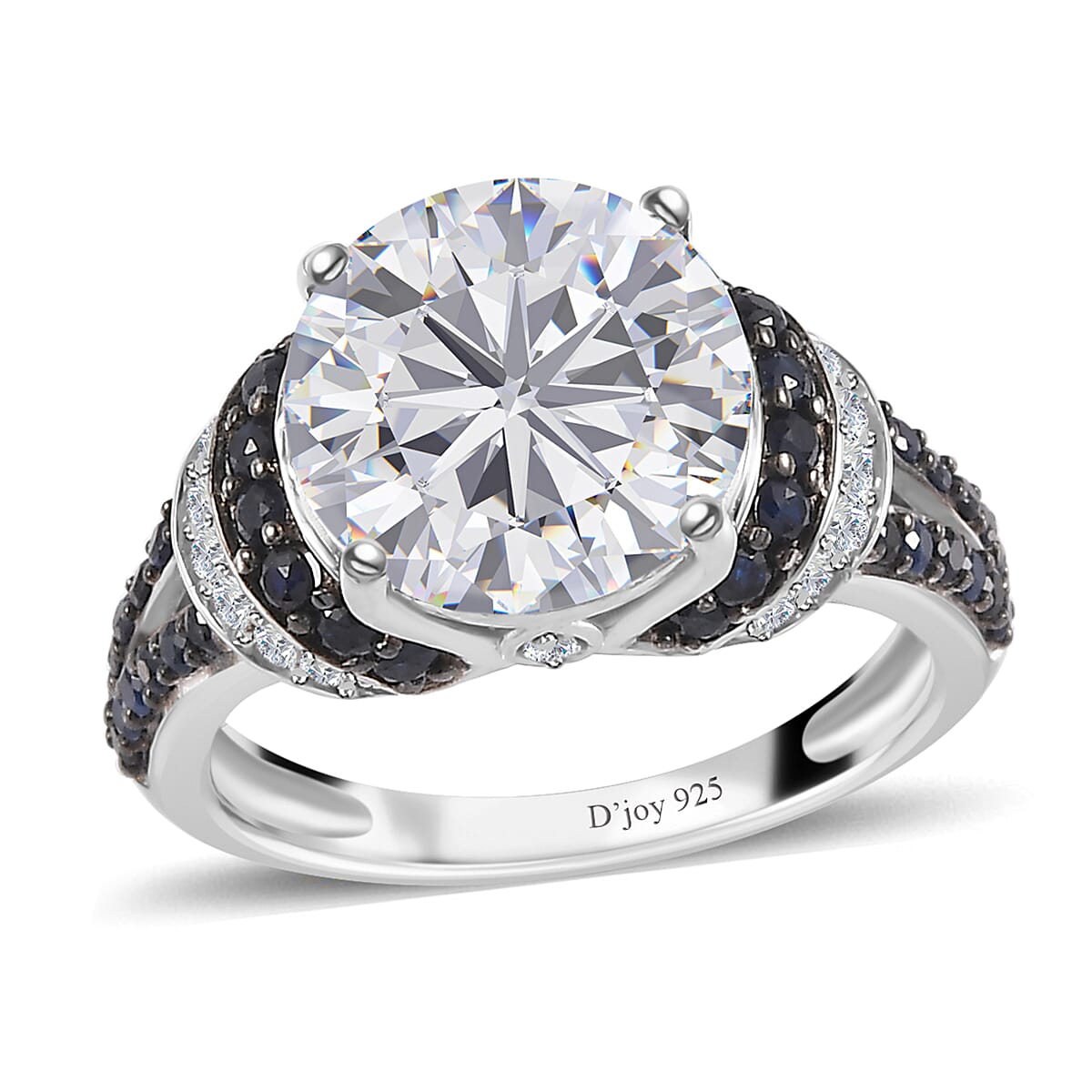 Moissanite and Blue Sapphire Ring in Platinum Over Sterling Silver (Size 6.0) 4.35 ctw image number 0
