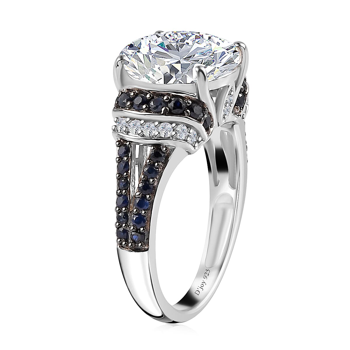 Moissanite and Blue Sapphire Ring in Platinum Over Sterling Silver (Size 6.0) 4.35 ctw image number 4