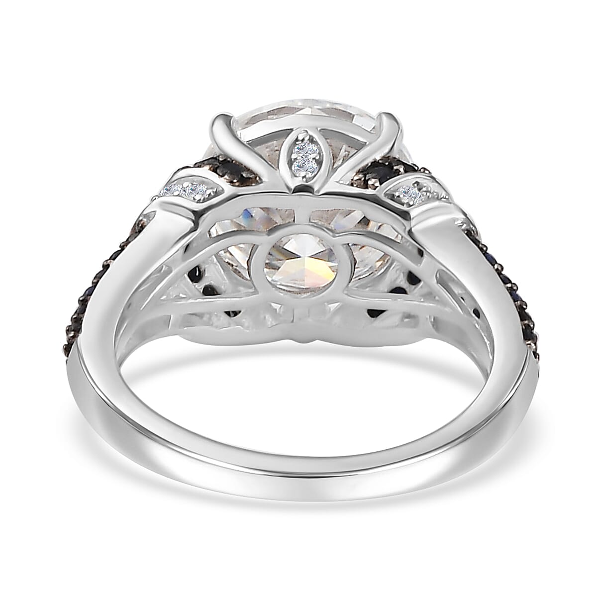 Moissanite and Blue Sapphire Ring in Platinum Over Sterling Silver (Size 6.0) 4.35 ctw image number 5