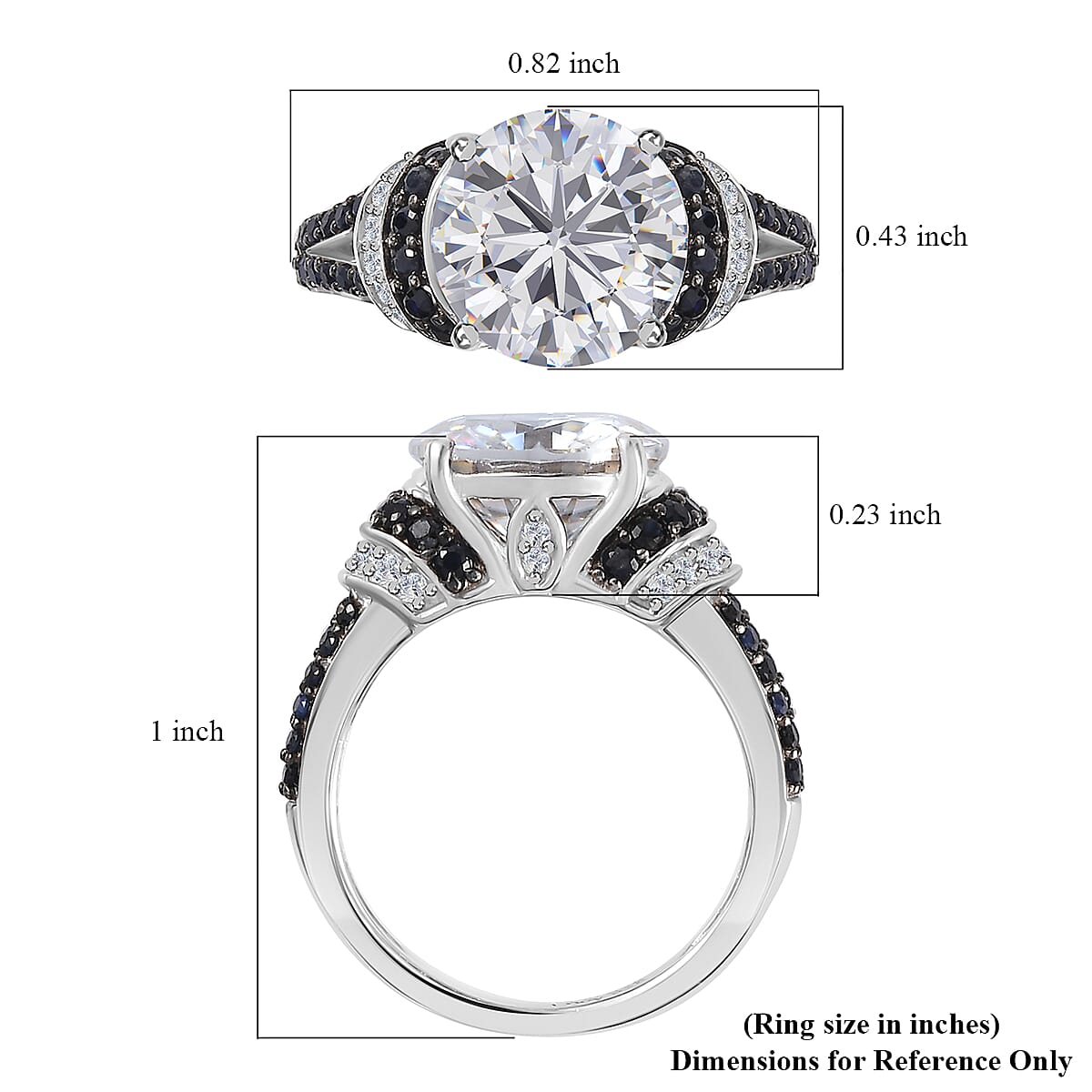 Moissanite and Blue Sapphire Ring in Platinum Over Sterling Silver (Size 6.0) 4.35 ctw image number 6