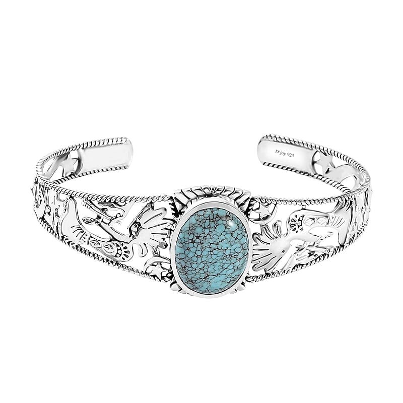 D'Joy Artisan Crafted Blue Moon Turquoise Kokopelli and Shooting Star Cuff Bracelet in Sterling Silver (7.25 In) 12.90 ctw