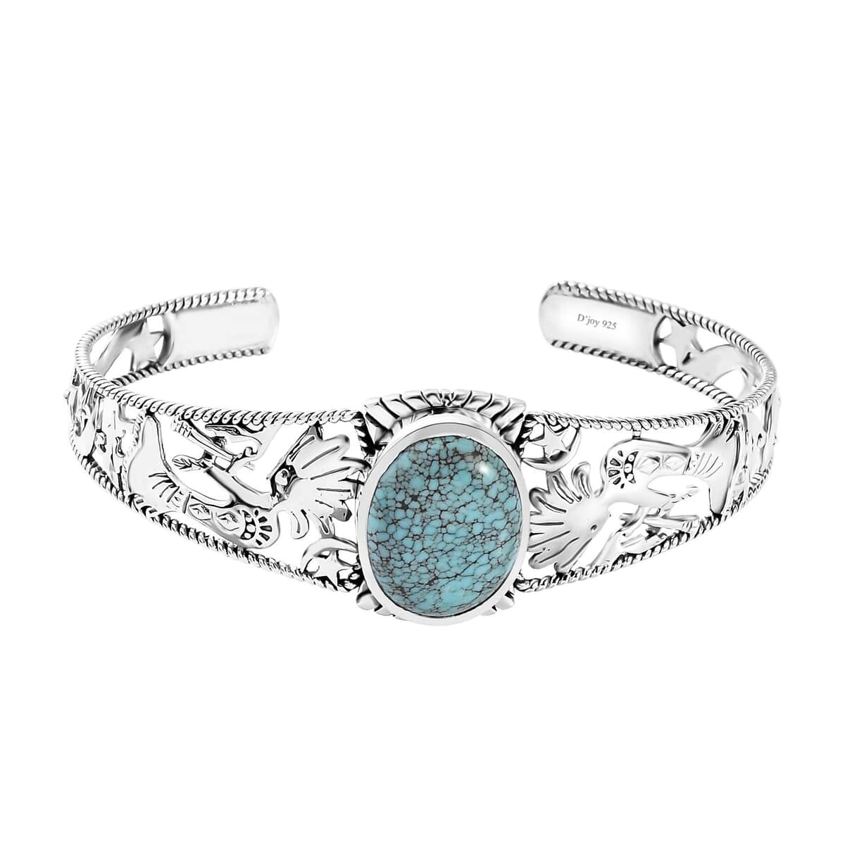 Artisan Crafted Blue Moon Turquoise Kokopelli and Shooting Star Cuff Bracelet in Sterling Silver (7.25 In) 12.90 ctw image number 0