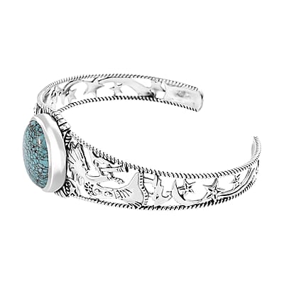 D'Joy Artisan Crafted Blue Moon Turquoise Kokopelli and Shooting Star Cuff Bracelet in Sterling Silver (7.25 In) 12.90 ctw