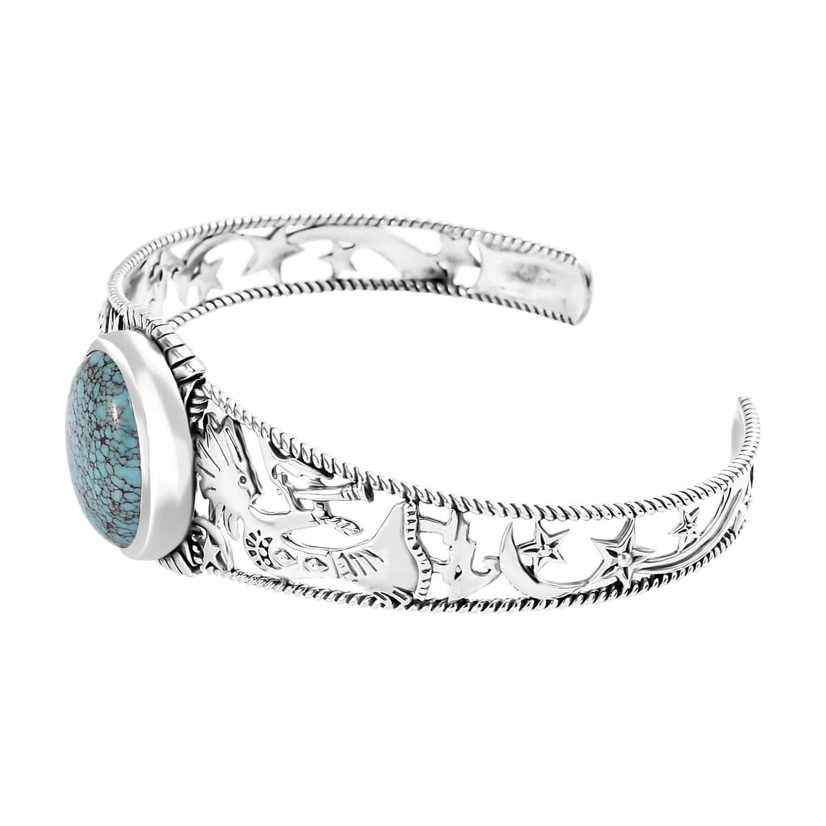 Artisan Crafted Blue Moon Turquoise Kokopelli and Shooting Star Cuff Bracelet in Sterling Silver (7.25 In) 12.90 ctw image number 3