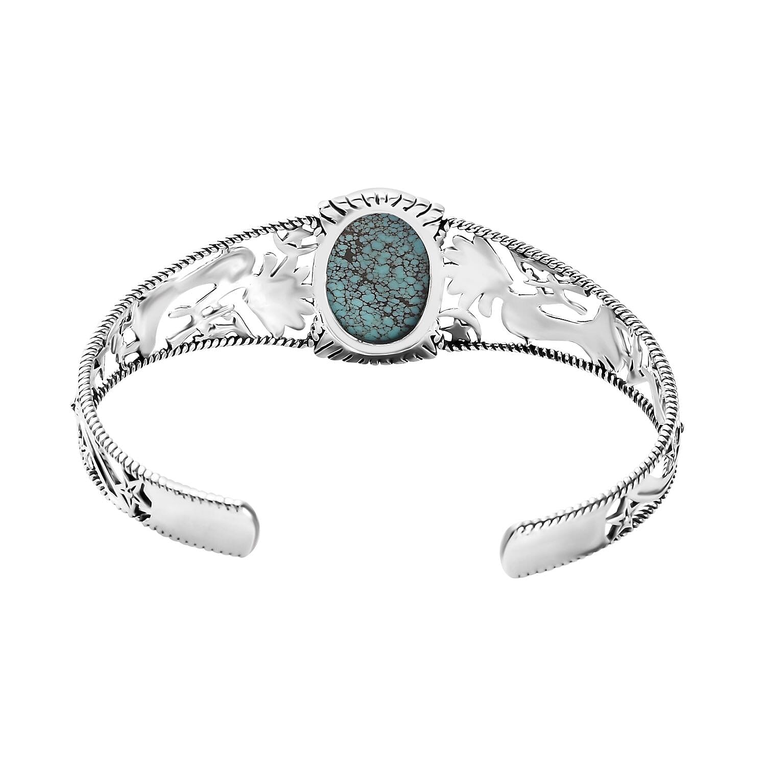 D'Joy Artisan Crafted Blue Moon Turquoise Kokopelli and Shooting Star Cuff Bracelet in Sterling Silver (7.25 In) 12.90 ctw