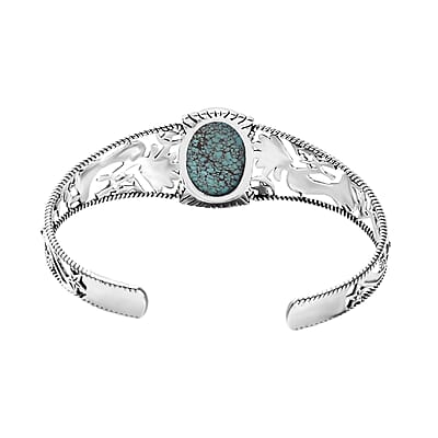 D'Joy Artisan Crafted Blue Moon Turquoise Kokopelli and Shooting Star Cuff Bracelet in Sterling Silver (7.25 In) 12.90 ctw