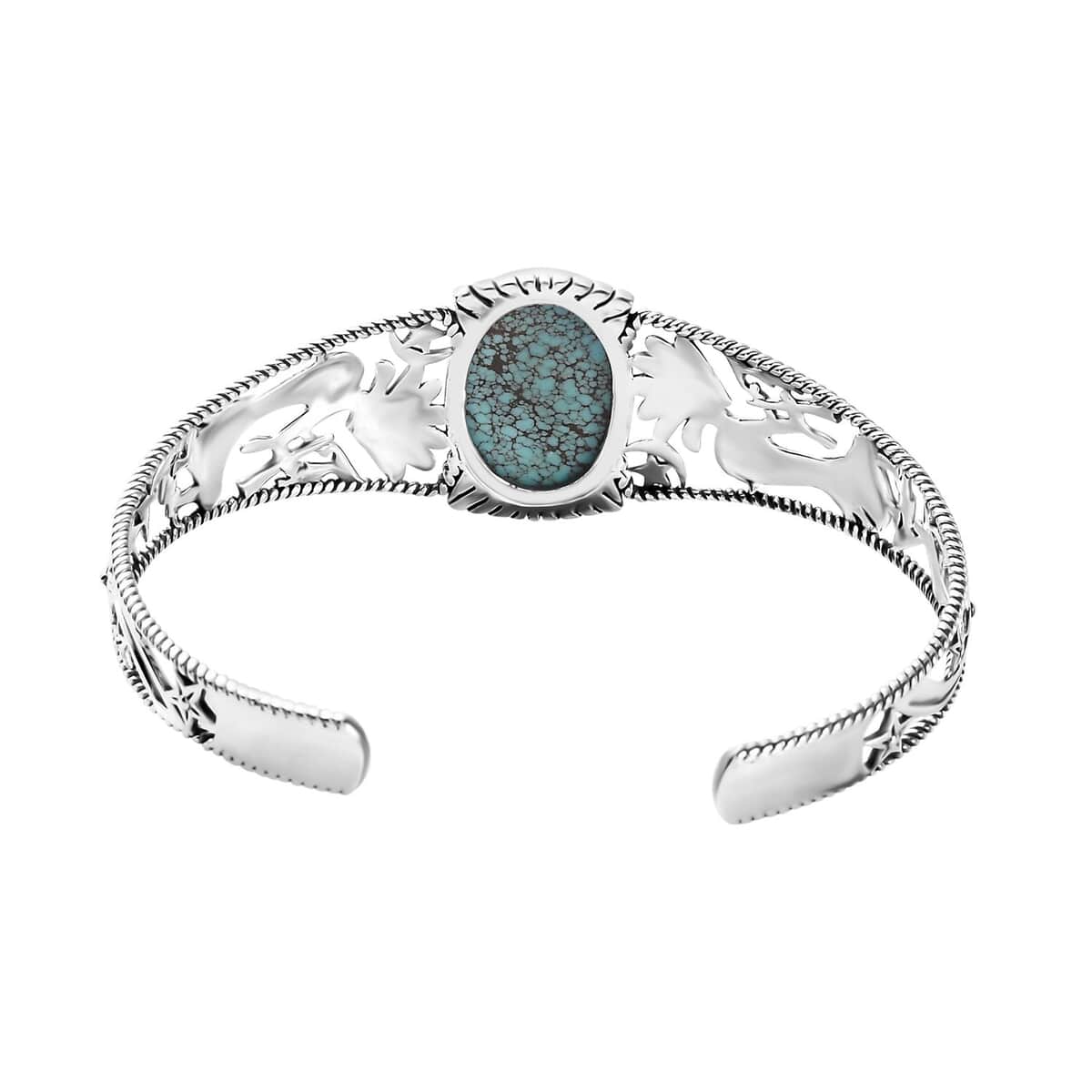 Artisan Crafted Blue Moon Turquoise Kokopelli and Shooting Star Cuff Bracelet in Sterling Silver (7.25 In) 12.90 ctw image number 4