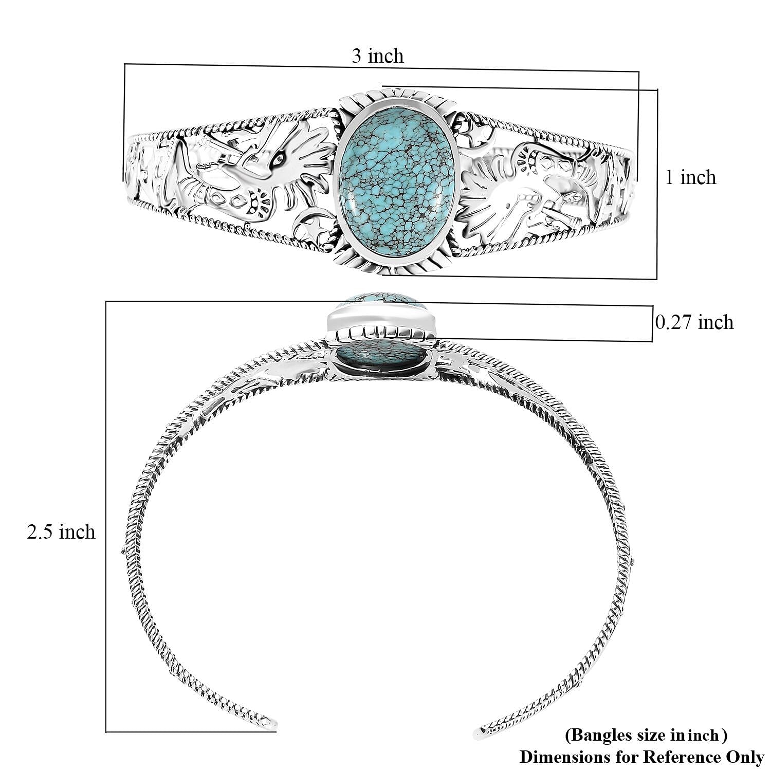 D'Joy Artisan Crafted Blue Moon Turquoise Kokopelli and Shooting Star Cuff Bracelet in Sterling Silver (7.25 In) 12.90 ctw