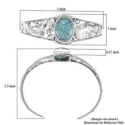 D'Joy Artisan Crafted Blue Moon Turquoise Kokopelli and Shooting Star Cuff Bracelet in Sterling Silver (7.25 In) 12.90 ctw