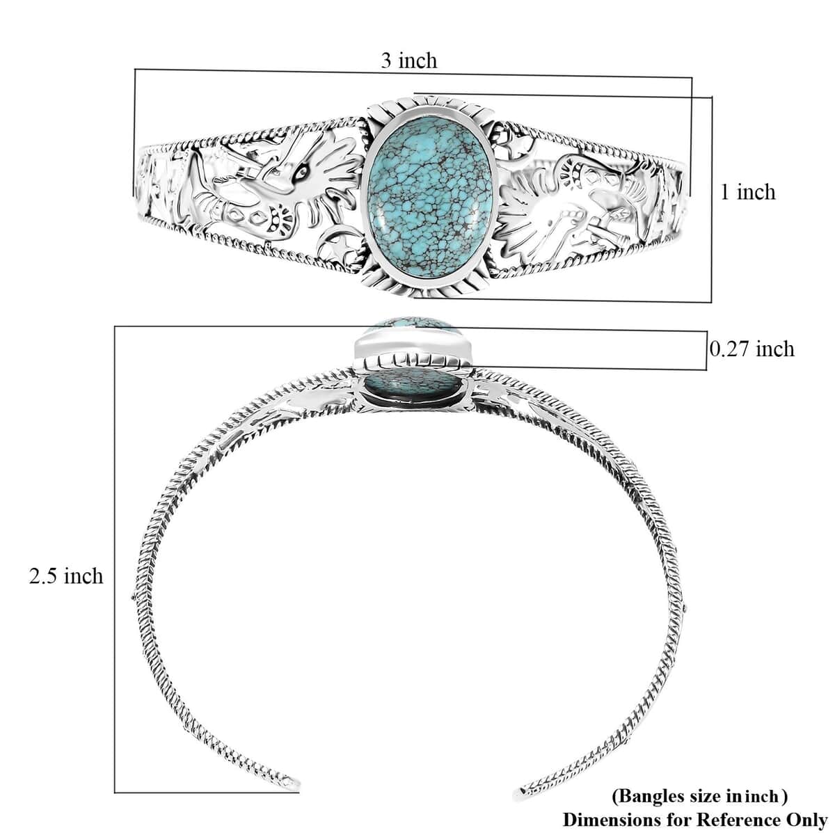 Artisan Crafted Blue Moon Turquoise Kokopelli and Shooting Star Cuff Bracelet in Sterling Silver (7.25 In) 12.90 ctw image number 5