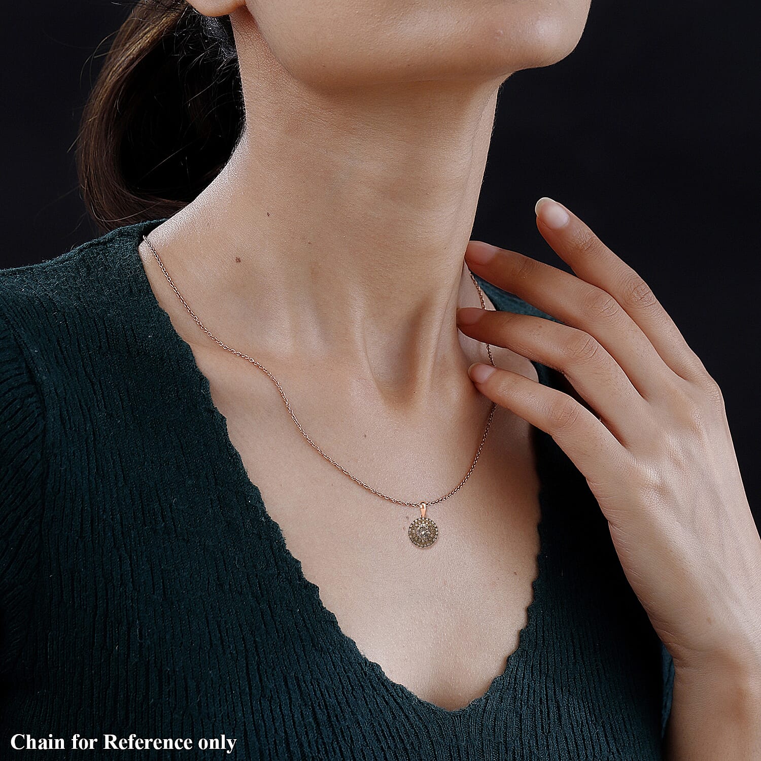 Luxoro 10K Rose Gold Natural Champagne Diamond Double Halo Pendant without Chain 1.00 ctw