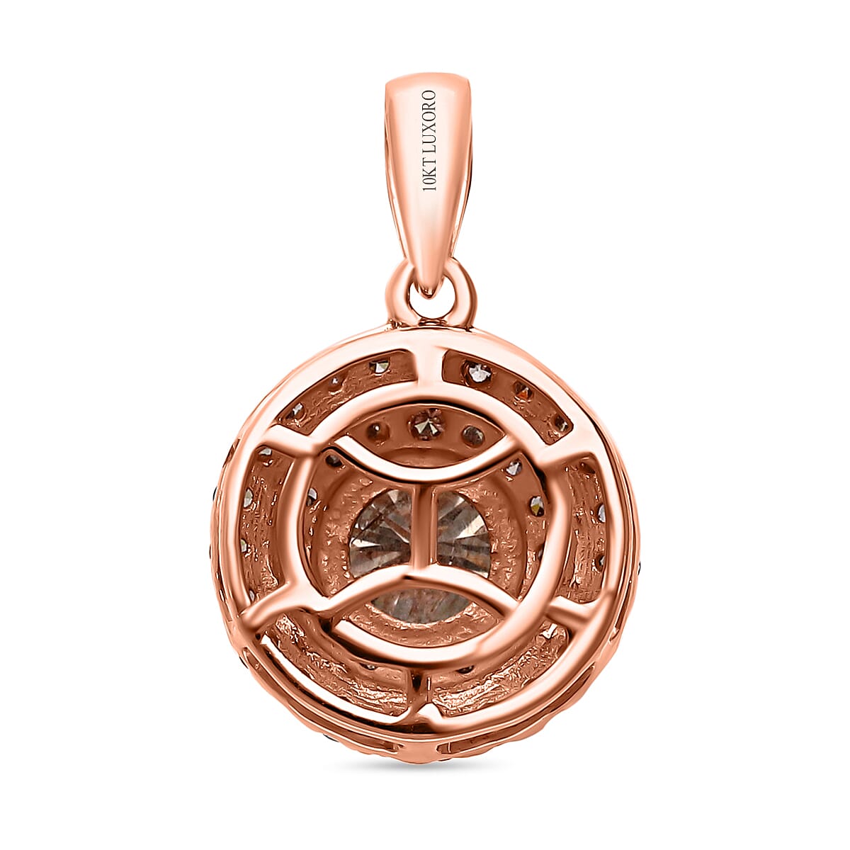 Luxoro 10K Rose Gold Natural Champagne Diamond Double Halo Pendant without Chain 1.00 ctw