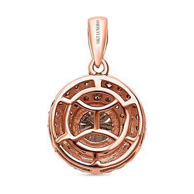 Luxoro 10K Rose Gold Natural Champagne Diamond Double Halo Pendant without Chain 1.00 ctw
