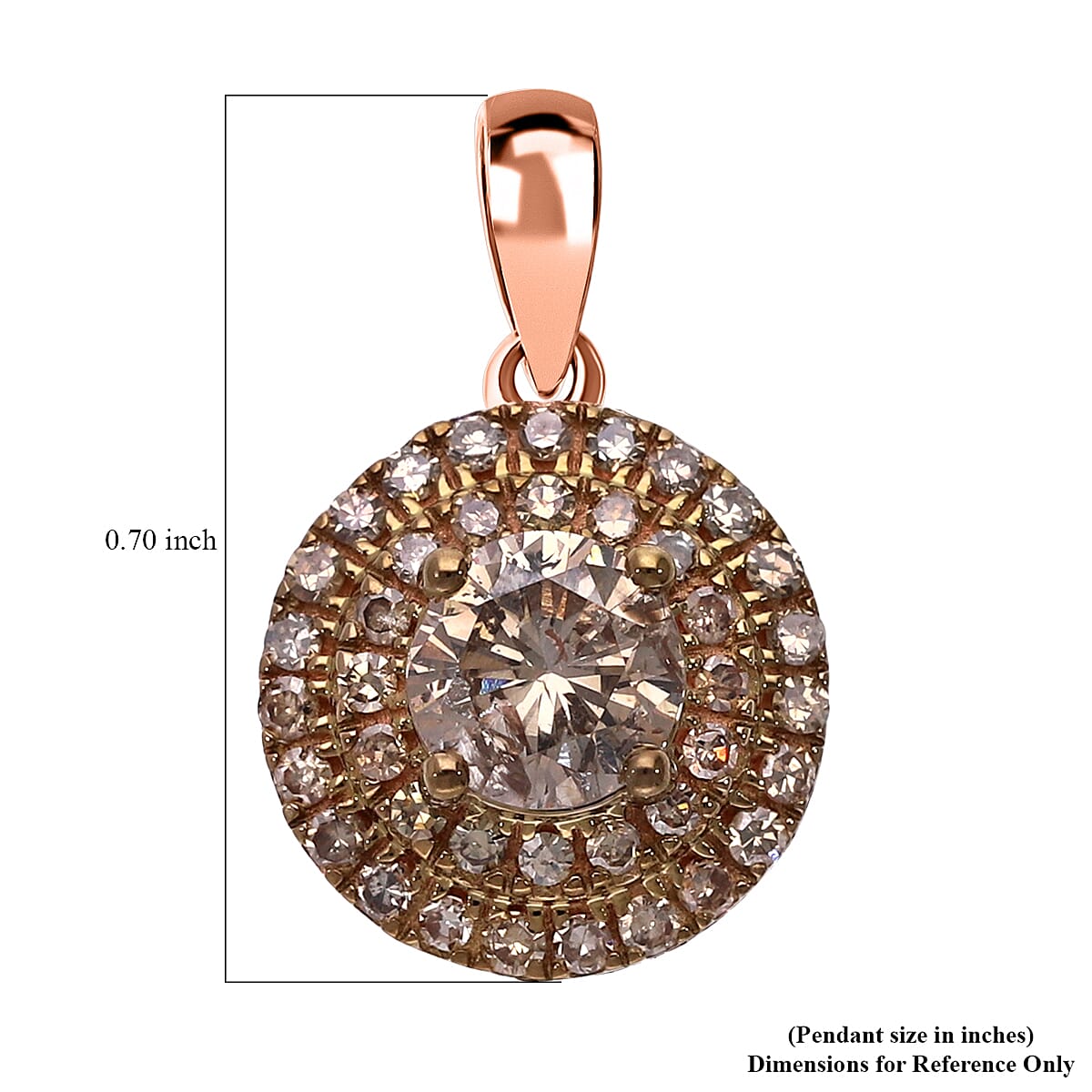 Luxoro 10K Rose Gold Natural Champagne Diamond Double Halo Pendant without Chain 1.00 ctw