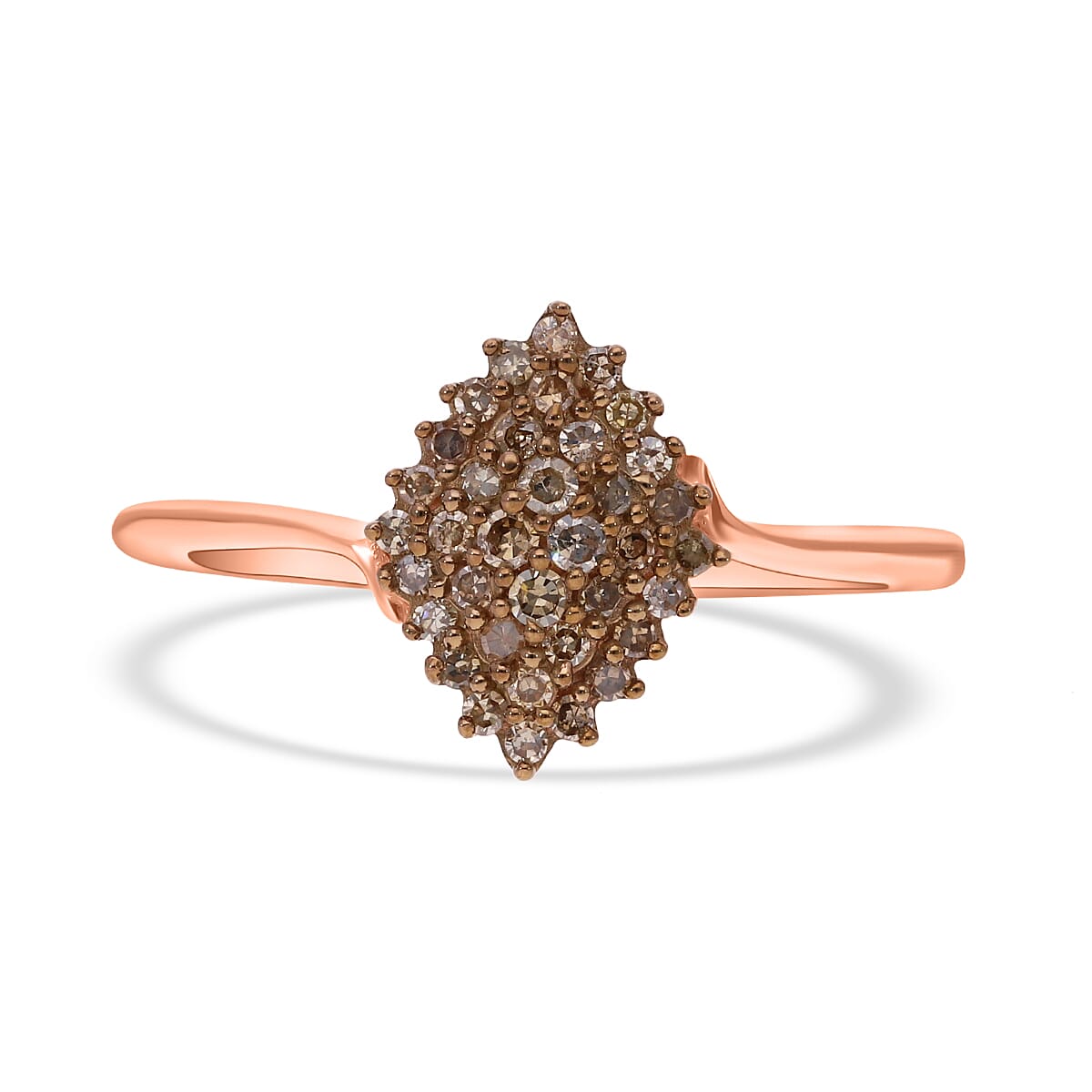 Natural Champagne Diamond Cluster Ring in Vermeil Rose Gold Over Sterling Silver (Size 10.0) 0.25 ctw