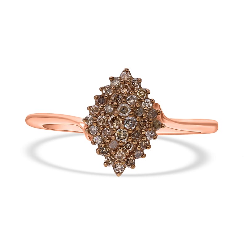 Natural Champagne Diamond Cluster Ring in Vermeil Rose Gold Over Sterling Silver (Size 10.0) 0.25 ctw