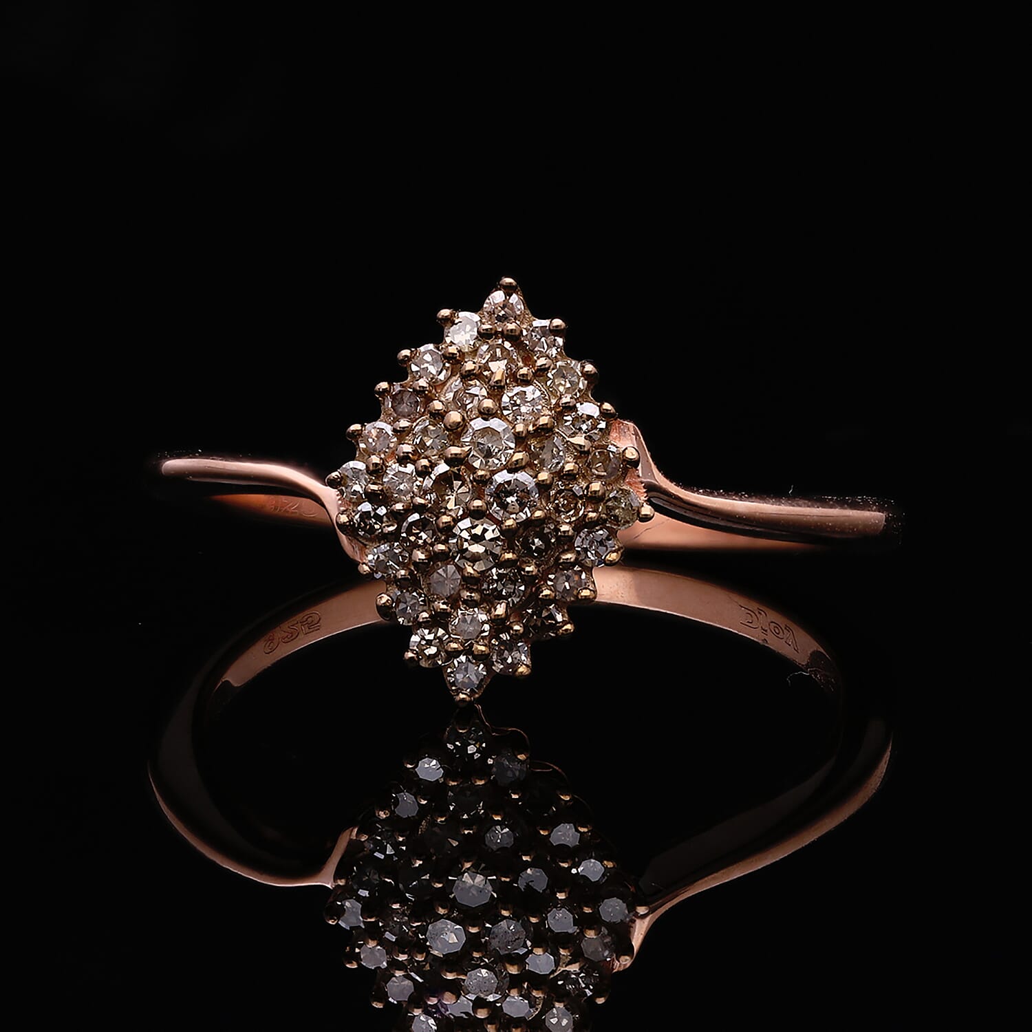 Natural Champagne Diamond Cluster Ring in Vermeil Rose Gold Over Sterling Silver (Size 10.0) 0.25 ctw