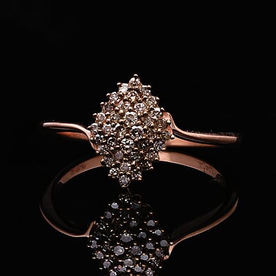 Natural Champagne Diamond Cluster Ring in Vermeil Rose Gold Over Sterling Silver (Size 10.0) 0.25 ctw