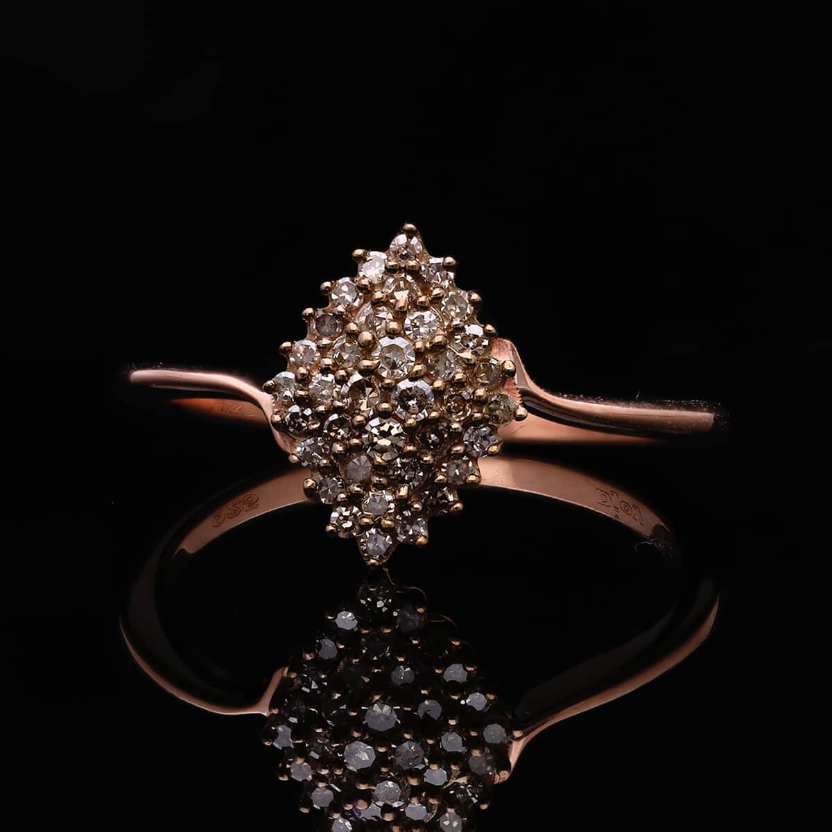 Natural Champagne Diamond Cluster Ring in Vermeil Rose Gold Over Sterling Silver (Size 10.0) 0.25 ctw image number 1