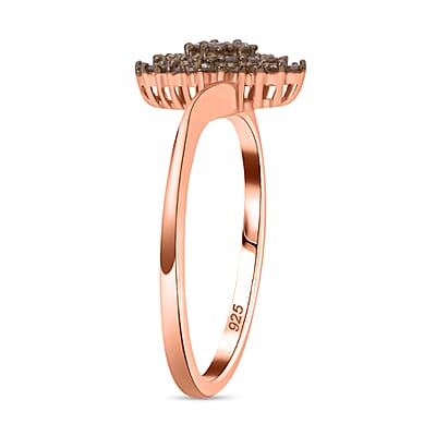 Natural Champagne Diamond Cluster Ring in Vermeil Rose Gold Over Sterling Silver (Size 10.0) 0.25 ctw