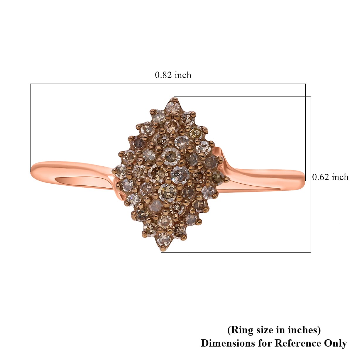 Natural Champagne Diamond Cluster Ring in Vermeil Rose Gold Over Sterling Silver (Size 10.0) 0.25 ctw