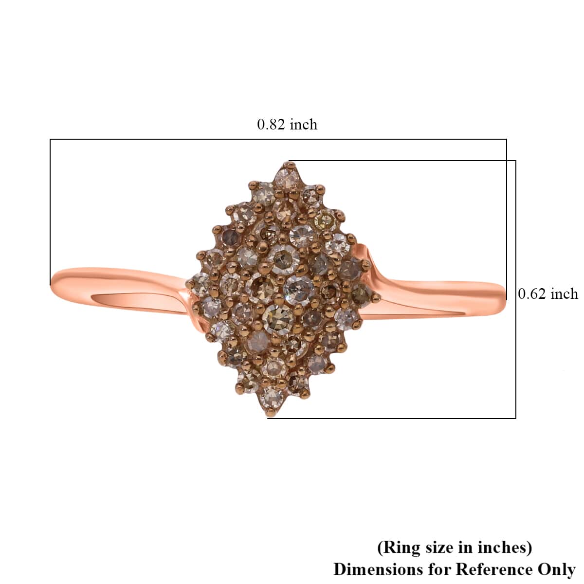 Natural Champagne Diamond Cluster Ring in Vermeil Rose Gold Over Sterling Silver (Size 10.0) 0.25 ctw image number 5